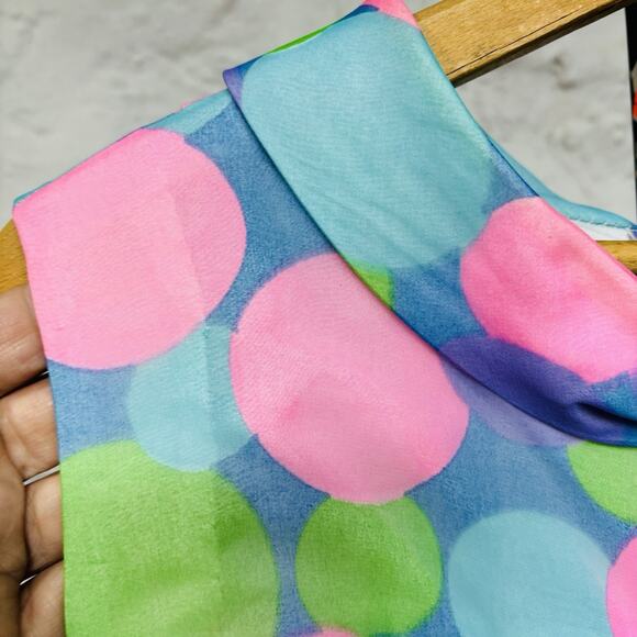 Vintage 60s Pastel Polka Dot Halter Ultra Wide Leg Sleeveless Belted Jumpsuit - Picture 3 of 9